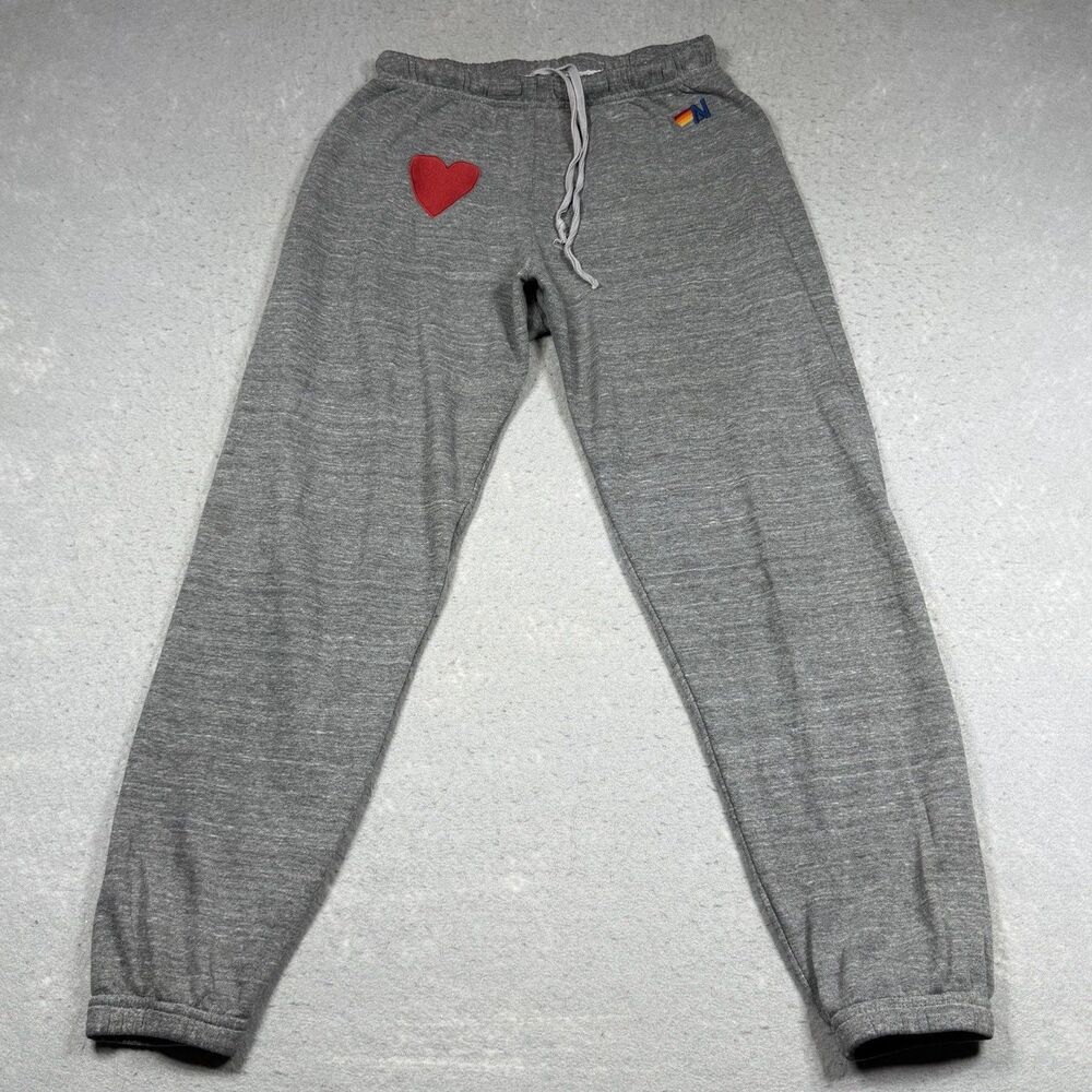 Aviator Nation Heart Sweatpant Jogger M Grey Cotton Blend Relaxed Drawstring - Picture 1 of 12